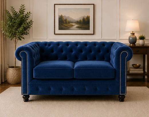 6 Nicole Sofa Blue – Two Seater Velvet Sofa - Image 1
