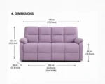 Lilac Fabric Recliner Sofa – Modern 3 Seater Living Room Sofa - Image 4