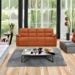 Modern Orange 3 Seater Fabric Sofa – Comfortable Living Room Couch