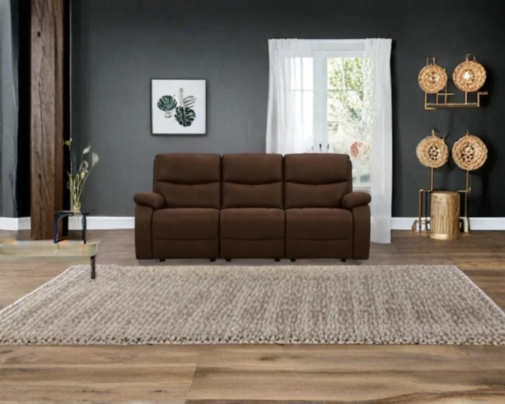 Roma 3 Seater Recliner in Brown (2) Brown Fabric Recliner Sofa – Modern 3 Seater Living Room Sofa - Image 1