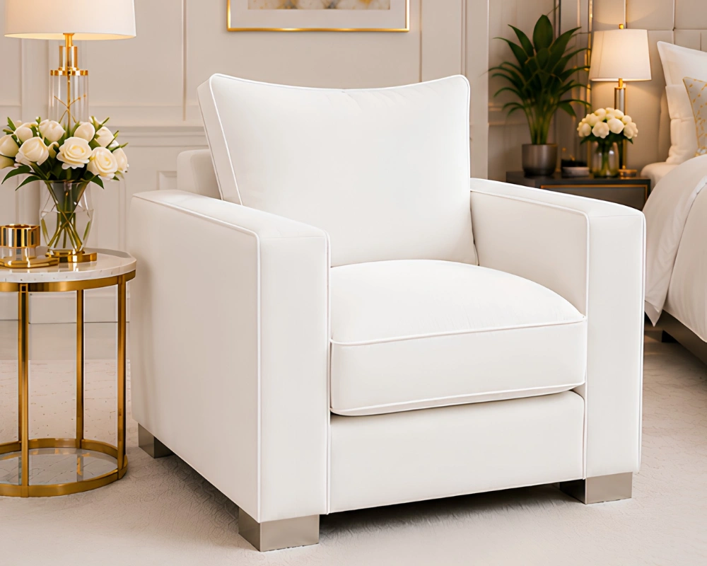 Sloane Sofa – Monroe White Comfort Chair Sloane Stylish - Sloane Single Seater - Sloane One Seater Sofa – Elegant Living Room Chair - Image 1