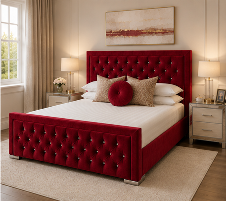 09099 Double Bed Frame – Hilton Double Bed – Contemporary Fabric Upholstered Bed - Image 1