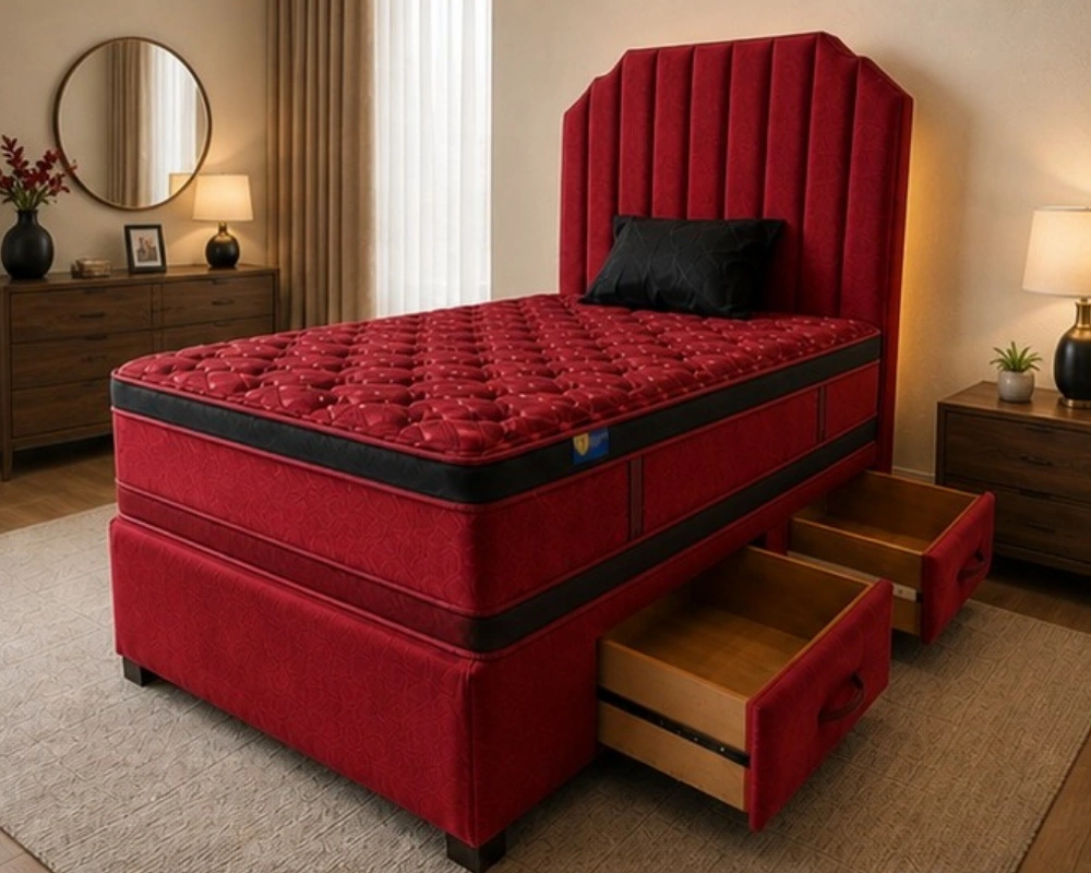 10 Sophisticated High Headboard with Convenient Drawer Storage Double Divan Bed for Modern Bedrooms - Divan Bed with 4 Drawers - Image 1