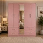 5 Door Wardrobe with Mirror - Premium Bedroom Wardrobe with 4 Drawers - Image 2