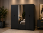 Modern Luxury 6 Door Wardrobe with Dual Mirror Storage - Premium Wooden Closet with 2 Drawers - Image 2