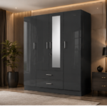 Luxury Classic 4 Door Wardrobe with Mirror & 2 Drawers - Deluxe Royal 4 Door Wardrobe
