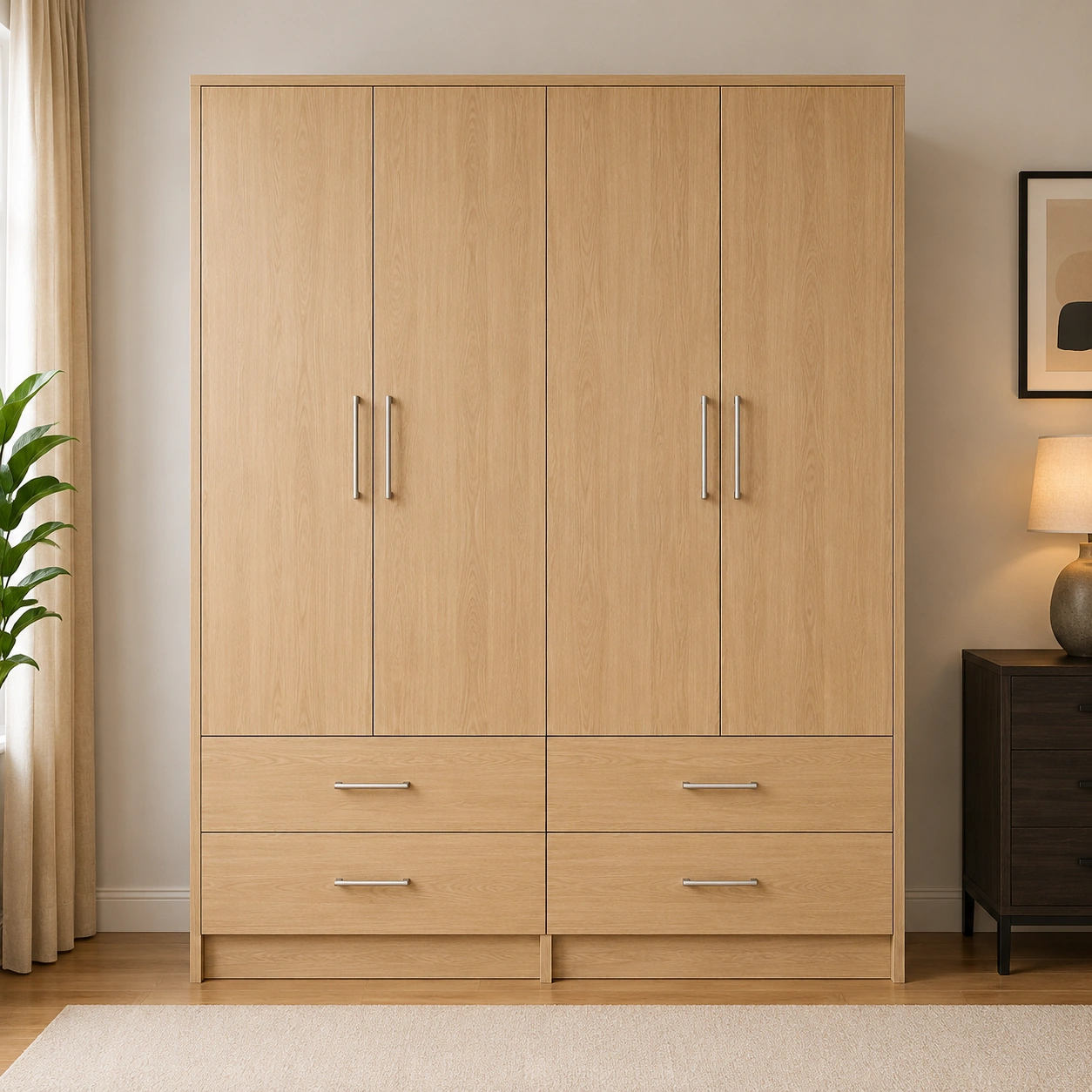 17a49d5c-f1f6-48a3-90e2-90dac0b2200e Luxury Wooden Closet with 4 Drawers - Wardrobe with Drawers for Bedroom - Image 1