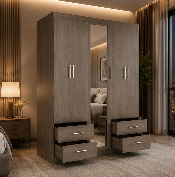 2 5 Door Wooden Wardrobe - 5 Door Wardrobe with 4 Drawers - Image 1