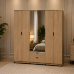 Six Door Wardrobe with 2 Drawers with 2  Mirror - Royal Classic 6 Door Wardrobe with 2 Mirrors - Elegant Bedroom Storage Solution