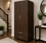 Wooden Two Door Wardrobe with Two Drawers - Image 2