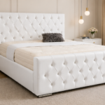 Luxury White King Size Bed Frame - King Size Bed with Stylish Headboard