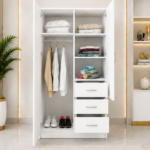 Elegant Wooden 2 Door Wardrobe with 3 Drawers & Mirror - 2 Doors  Wardrobe with White Colour