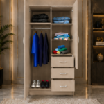 Elegant Bedroom Closet with Mirror and 3 Drawers - Spacious 2 Door Wardrobe