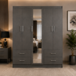 Wardrobe with Mirror & Drawer - 5 Door Wooden Wardrobe - Image 2