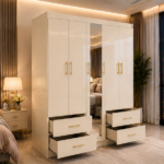 Door Wardrobe - Classic 5 Door Wardrobe with Mirror With 4 Long Drawers