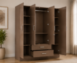 Wooden Wardrobe with One Mirror - Premium Storage Wardrobe with Two Drawers - Image 2