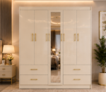 Door Wardrobe - Classic 5 Door Wardrobe with Mirror With 4 Long Drawers - Image 2
