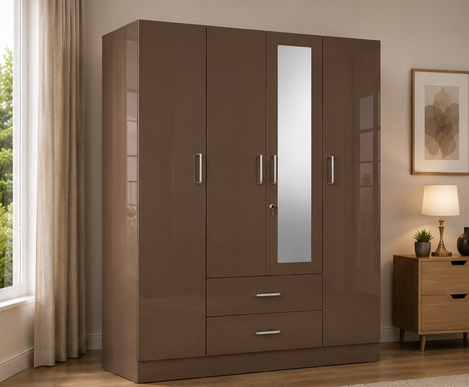 28 Wooden Wardrobe with One Mirror - Premium Storage Wardrobe with Two Drawers - Image 1