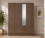 Wooden Wardrobe with One Mirror - Premium Storage Wardrobe with Two Drawers - Image 3