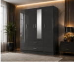 Royal Luxury 4 Door Wardrobe with 1 Mirror - Wardrobe with 2 Drawers
