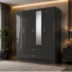 Royal Luxury 4 Door Wardrobe with 1 Mirror - Wardrobe with 2 Drawers