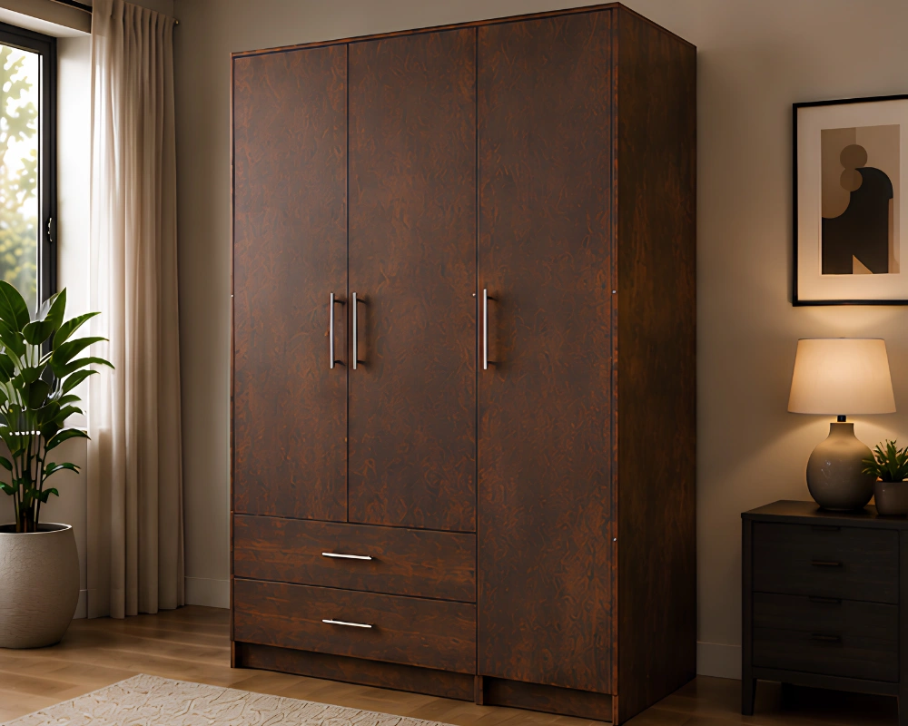 3 Door Wardrobe with 2 Drawers _ Premium Wooden Bedroom Closet Walnut Brown 3 Door Wardrobe with 2 Drawers – Modern Bedroom Storage - Image 1