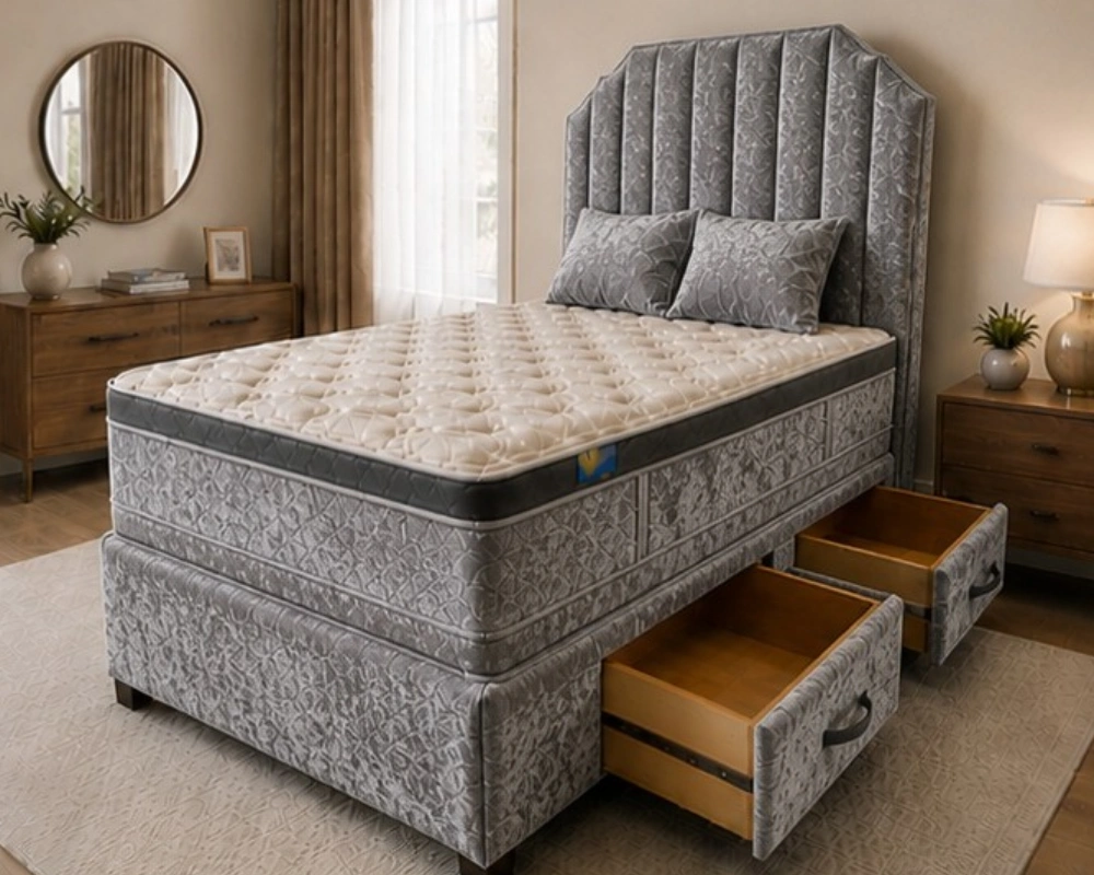 3 Modern Tufted Upholstery with Generous Bedroom Storage Double Divan Bed with Drawer Storage - Image 1