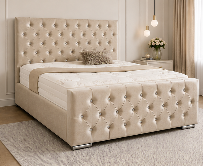 30 Beige King Size Bed - Modern Beige King Size Bed with Premium Finish - Image 1