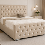Super King Size Beige Bed Frame - Super King Size Bed for Elegant Bedrooms - Florida Wooden Super King Size Bed with Modern Style