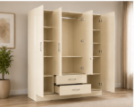Storage Wardrobe with Two Drawers and 1 Mirror - 4 Door Wardrobe for Family Bedrooms - Image 2