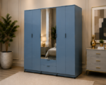 Elegant Deluxe Wooden Closet with Dual Mirrors - Royal Luxury 6 Door Wardrobe with 2 Mirrors & 2 Drawers - Image 2