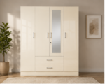 Storage Wardrobe with Two Drawers and 1 Mirror - 4 Door Wardrobe for Family Bedrooms - Image 3