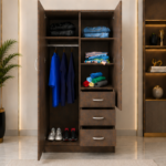 Compact 2 Door Wardrobe with Mirror and Drawer Storage - Wardrobe