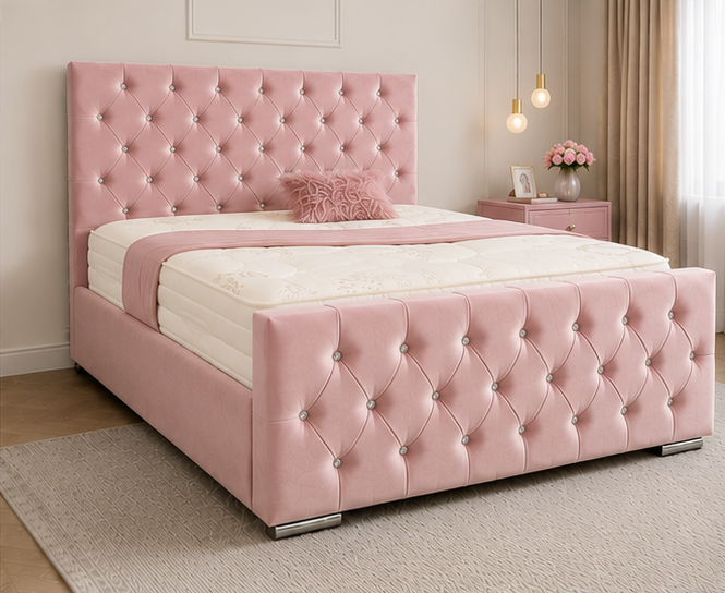 34 Super King Size Pink Bed Frame - Florida Super King Size Bed with Modern Style - Image 1