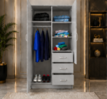 Modern Storage Wardrobe with 3 Drawers & Mirror