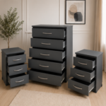 Premium Bedroom Storage – Chest + 2 Bedside Tables - Chest of 5 Drawers with 2 Bedside Tables