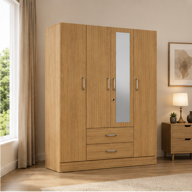 37 Wardrobe with Drawers and Mirrors - 4 Door Wardrobe - 4 Door Wardrobe with Mirror - Modern Bedroom Wardrobe - Image 1