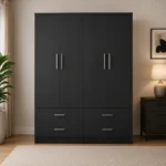 Matte Black 4 Door Wardrobe with 4 Drawers – Modern Bedroom Storage Cabinet Wardrobe - Image 2