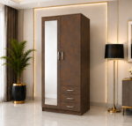 Compact 2 Door Wardrobe with Mirror and Drawer Storage - Wardrobe - Image 2