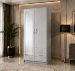 Modern Storage Wardrobe with 3 Drawers & Mirror - Image 2