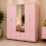 Wooden Wardrobe with 2 Drawers - Wardrobe with 2 Mirrors - 6 Door Wardrobe
