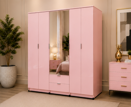 44 Wooden Wardrobe with 2 Drawers - Wardrobe with 2 Mirrors - 6 Door Wardrobe - Image 1