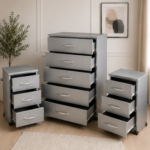 Chest of 5 Drawers & 2 Bedside Tables – Premium Home Storage - Grey Chest of 5 Drawers