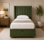 Panel Winged Single Bed - Premium Upholstered Winged Bed - Image 2