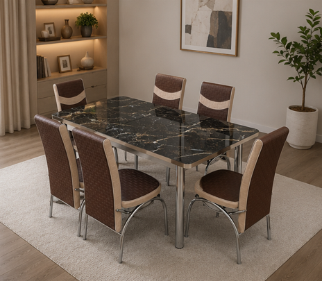 456633 6-Seater Dining Table – Stylish Modern Dining Room Furniture - Table Set with 6 Chairs – Premium Designer Dining Set - Image 1