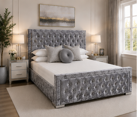 456656 King Size Bed Frame - Hilton King Size Bed – Grey Stylish Comfortable Bed - Image 1