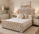 Hilton King Size Bed – Beige Modern Comfortable Bed - Elegant Designer Bed - Image 3