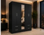 Modern 5 Door Bedroom Closet with Full-Length Mirror & Drawers - Stylish White Storage Unit - Image 3
