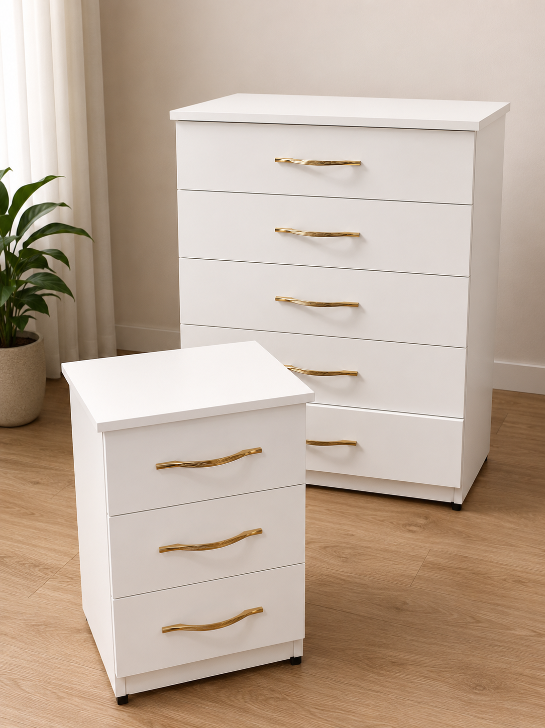 5+3 cd15 Chest of 5 Drawers With Side Table - Chest of 5 Drawers - Elegant Wooden Side Table - Premium Storage Cabinet - Image 1