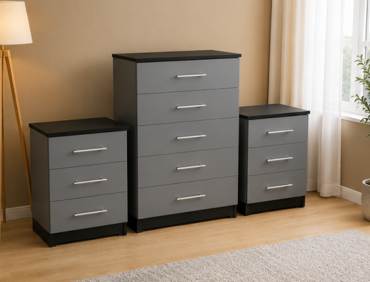 5+3+3 cd 3 Chest of Five Drawers With Two Side Table - Drawers With Side Table - Luxury Spacious Wooden Drawer Cabinet - Image 1